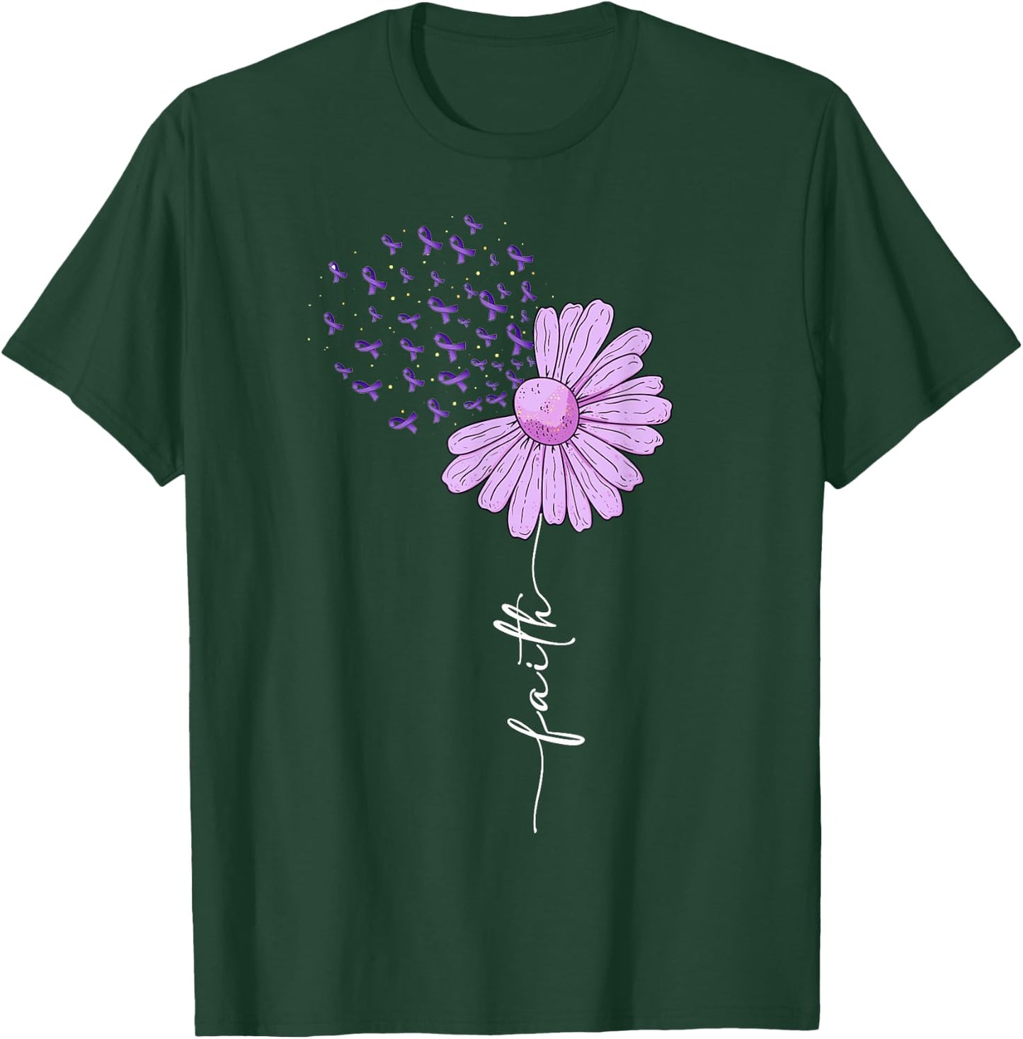 Faith - Purple Ribbon Alzheimer's Awareness Daisy Flower T-Shirt - T-Shirt | Forest