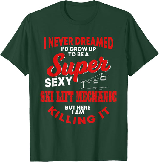 Funny Ski Lift Mechanic Costume Skiing Chairlift Cable Car T-Shirt - T-Shirt | Forest