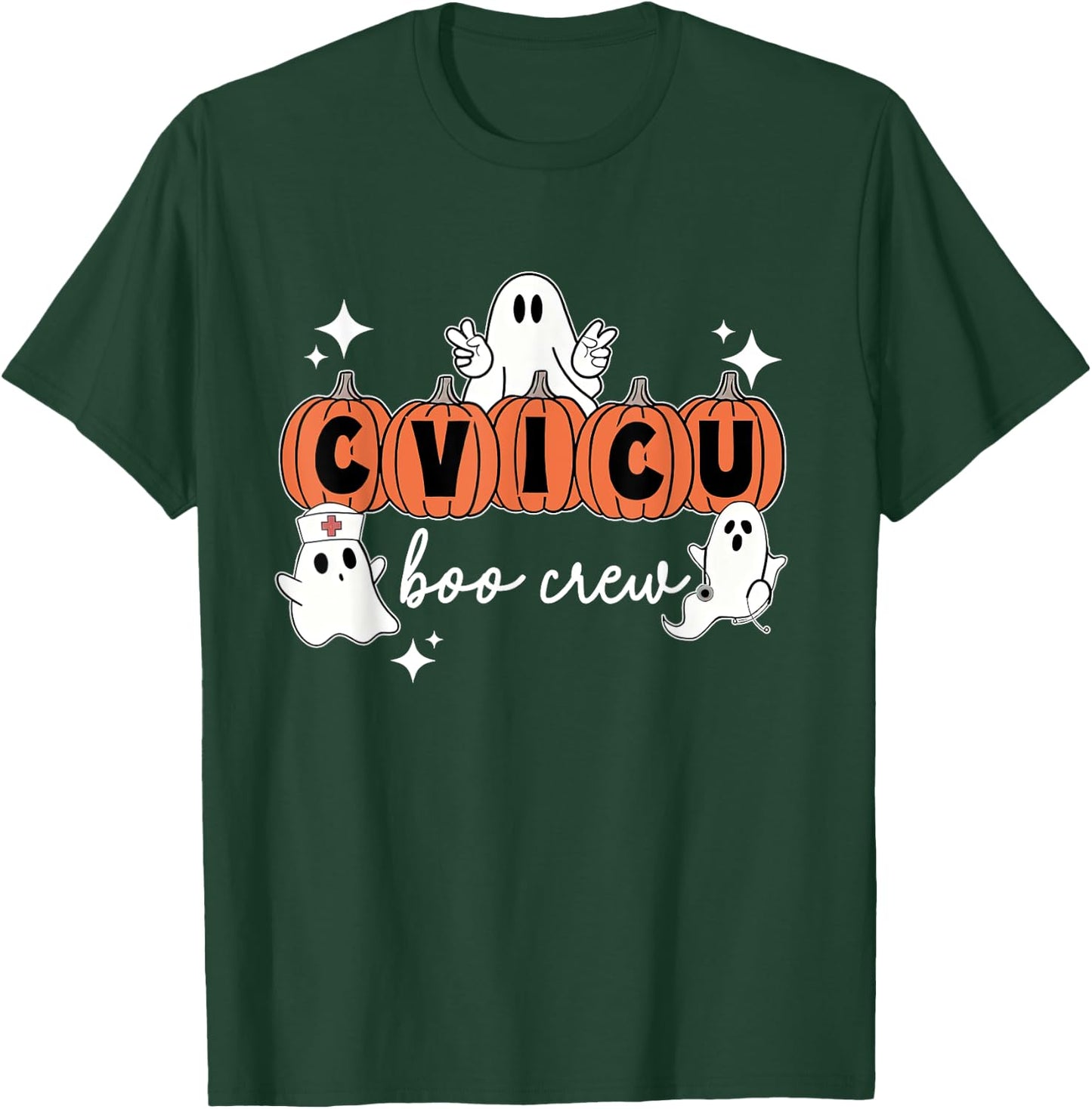 Halloween CVICU Boo Crew Pumpkin CVICU Nurse Spooky Season T-Shirt - T-Shirt | Forest