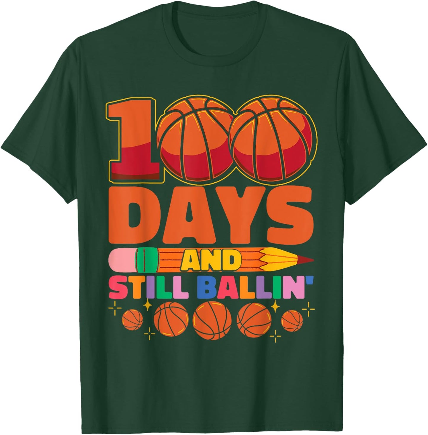 Kids Basketball 100th Day Of School 100 Days Of School T-Shirt - T-Shirt | Forest