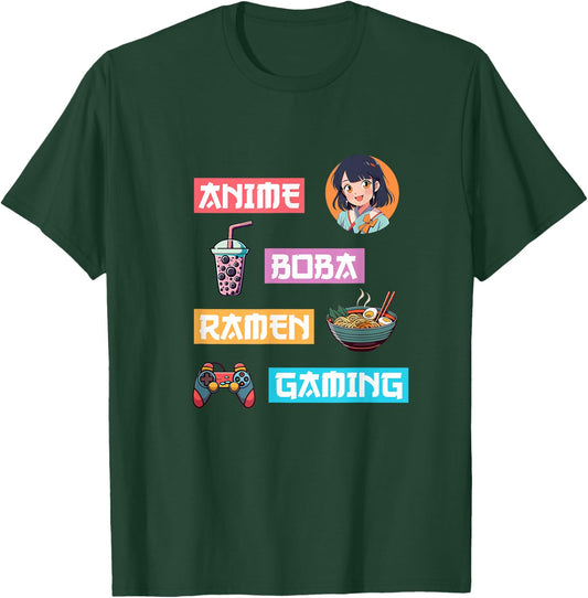 Anime Ramen Boba Gaming - Kawaii Anime Lover Video Gamer Tea T-Shirt - T-Shirt | Forest