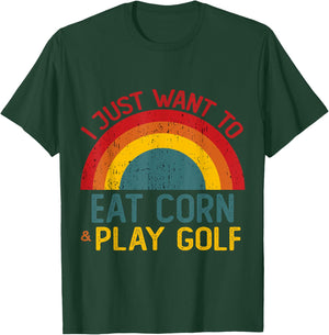 Funny I just want to eat corn and Play Golf Christmas T-Shirt - T-Shirt | Forest
