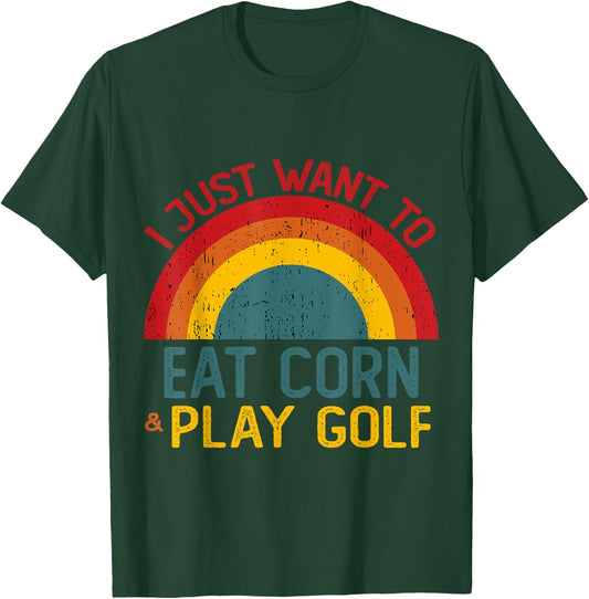 Funny I just want to eat corn and Play Golf Christmas T-Shirt - T-Shirt | Forest