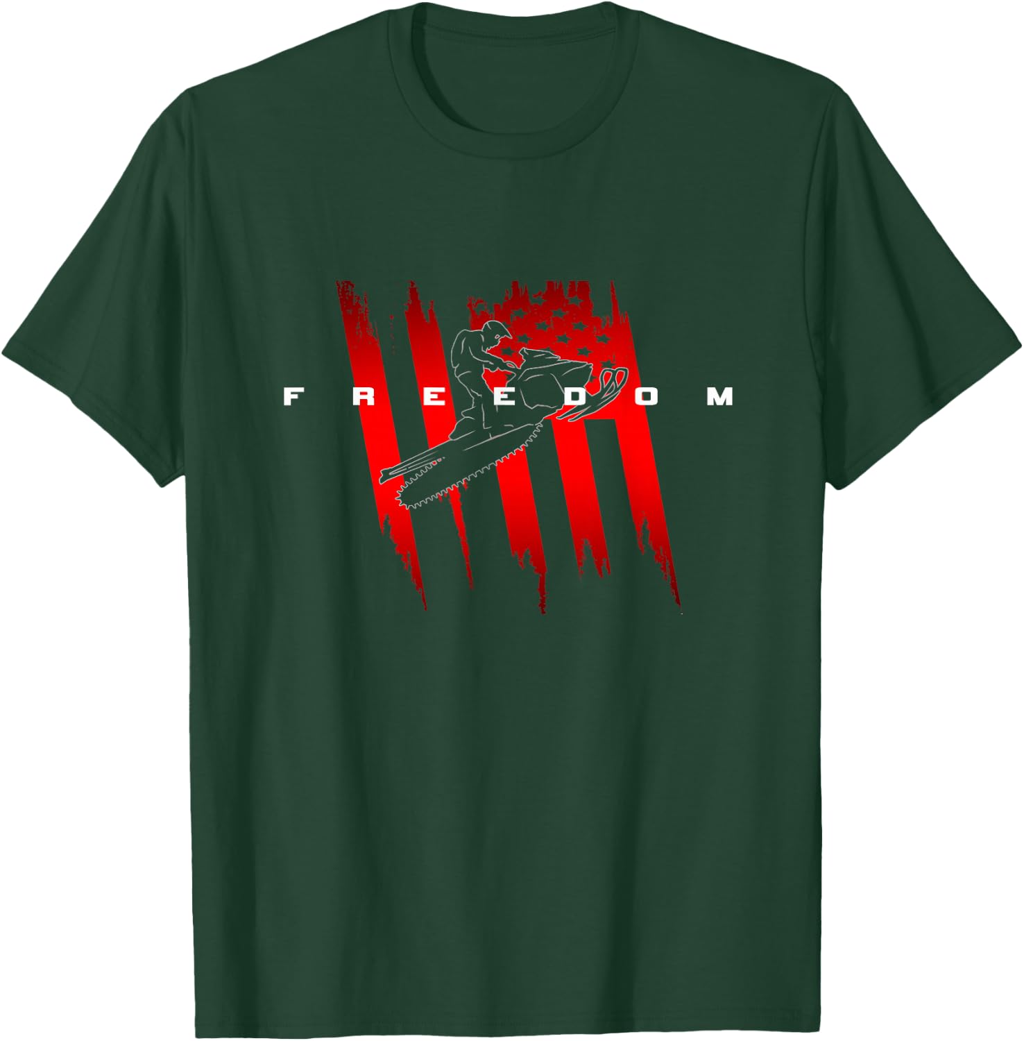American Flag Snowmobile Apparel - Snowmobile T-Shirt - T-Shirt | Forest