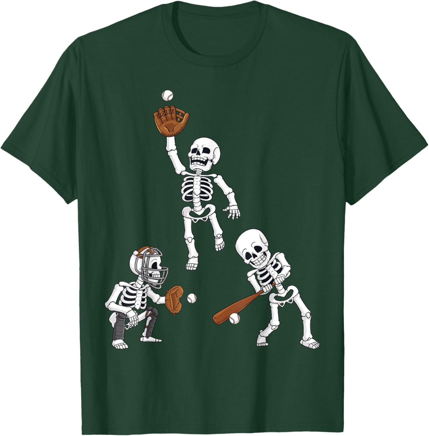 Baseball Halloween Skeletons Hitter Catcher Boys Kids Teen T-Shirt - T-Shirt | Forest