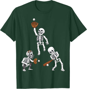 Baseball Halloween Skeletons Hitter Catcher Boys Kids Teen T-Shirt - T-Shirt | Forest
