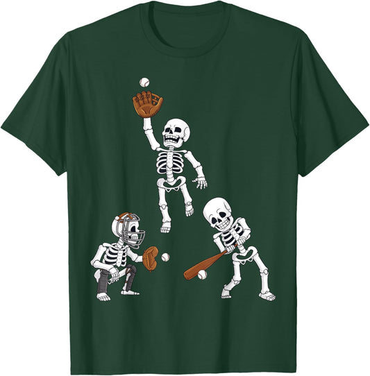Baseball Halloween Skeletons Hitter Catcher Boys Kids Teen T-Shirt - T-Shirt | Forest
