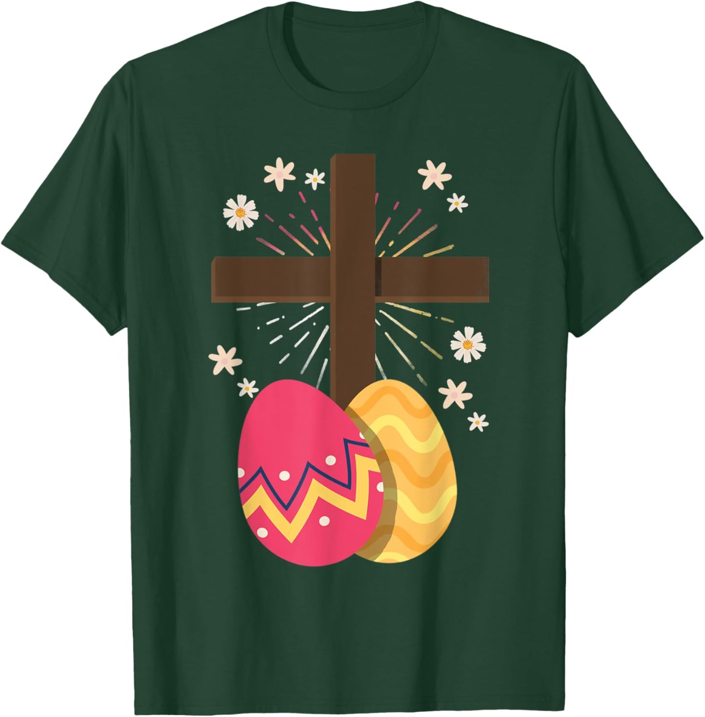 Christianity Cross Jesus Christ Flower Easter Eggs T-Shirt - T-Shirt | Forest