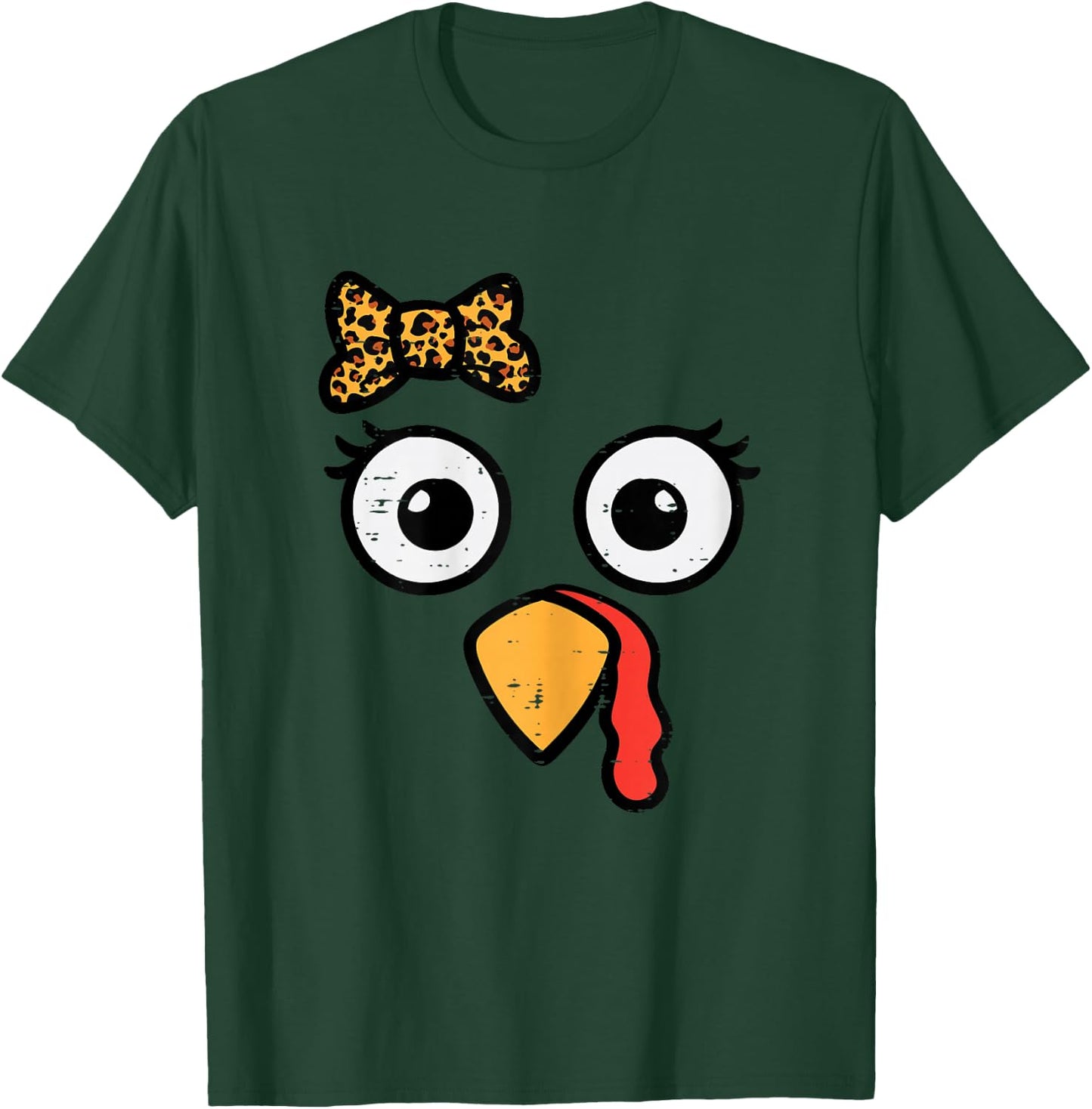 Thanksgiving Turkey Head Ribbon Women Girls Kids Teens Youth T-Shirt - T-Shirt | Forest