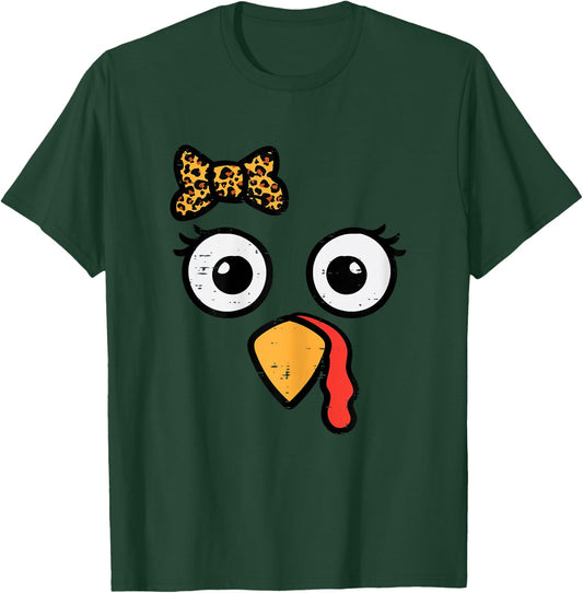Thanksgiving Turkey Head Ribbon Women Girls Kids Teens Youth T-Shirt - T-Shirt | Forest