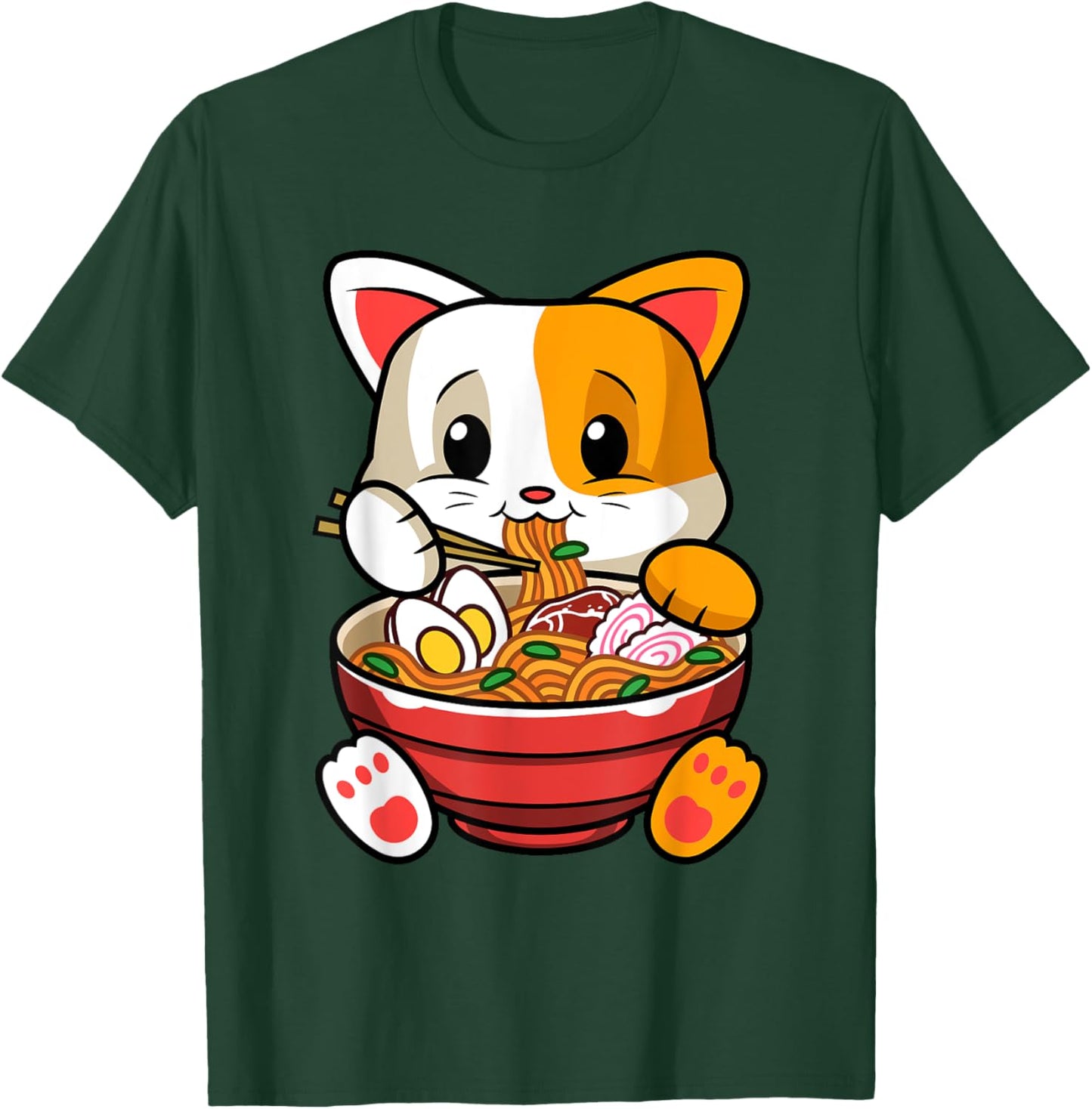Funny Kawaii Cat Ramen Japanese Anime Animal Lovers Outfit T-Shirt - T-Shirt | Forest