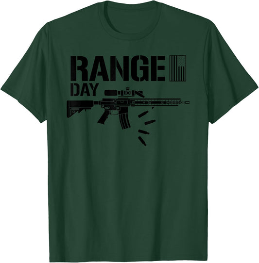 Military Rifle Range Day American Flag Bullet Semi Automatic T-Shirt - T-Shirt | Forest