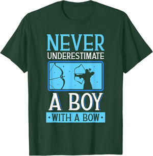 Never Underestimate A Boy With A Bow Arrow Archery Archer T-Shirt - T-Shirt | Forest