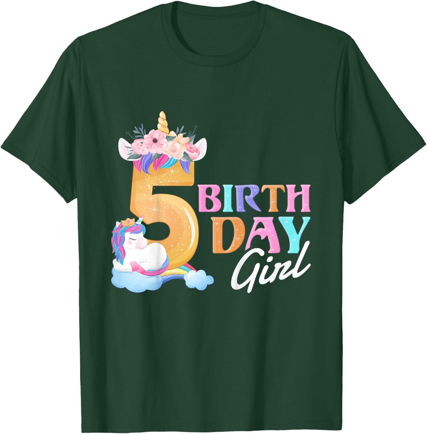5 Year Old Birthday Girl, 5th Birthday Unicorn T-Shirt - T-Shirt | Forest