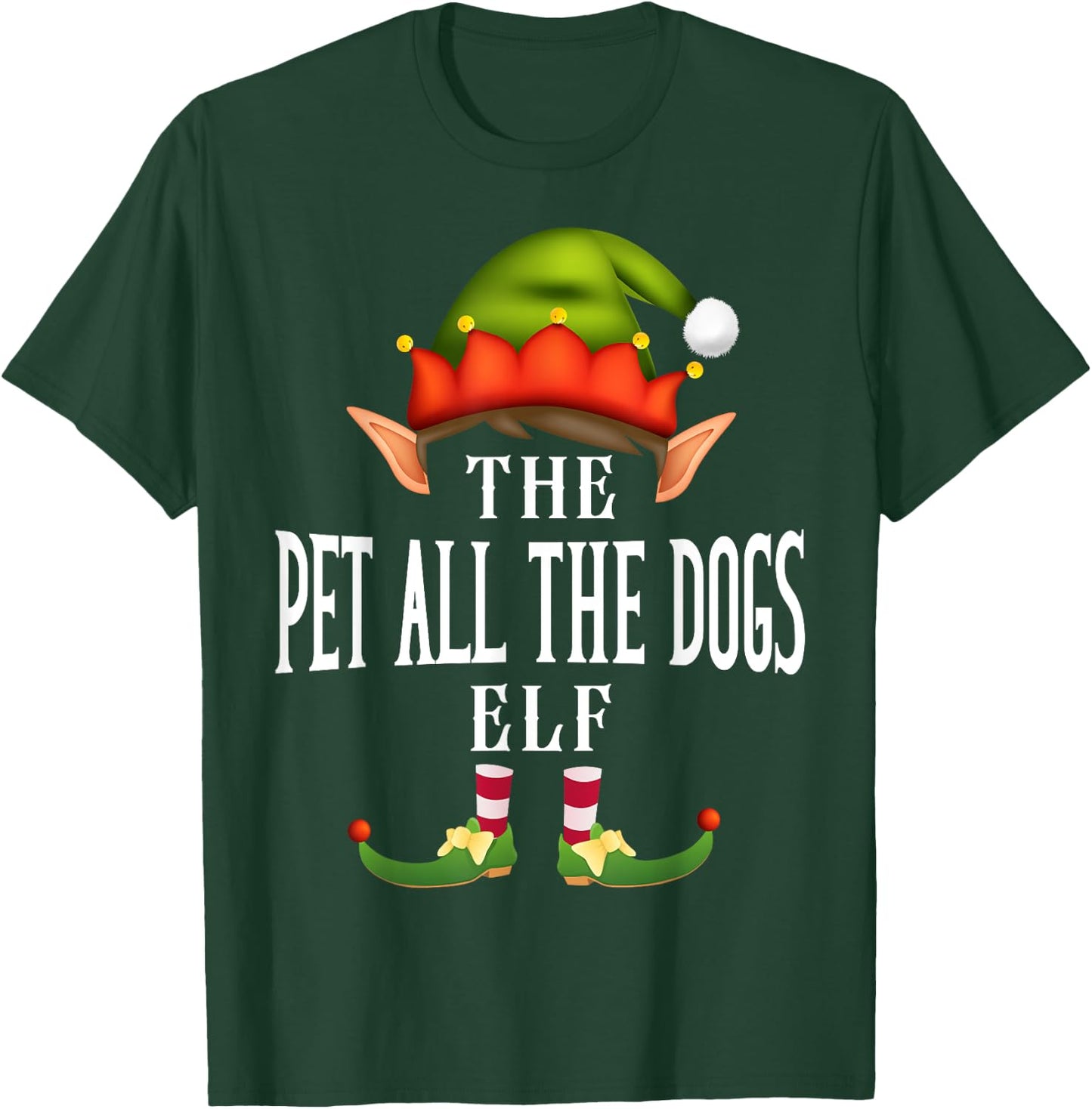 Pet all the dogs Elf Group Funny Christmas Pajama Party T-Shirt - T-Shirt | Forest