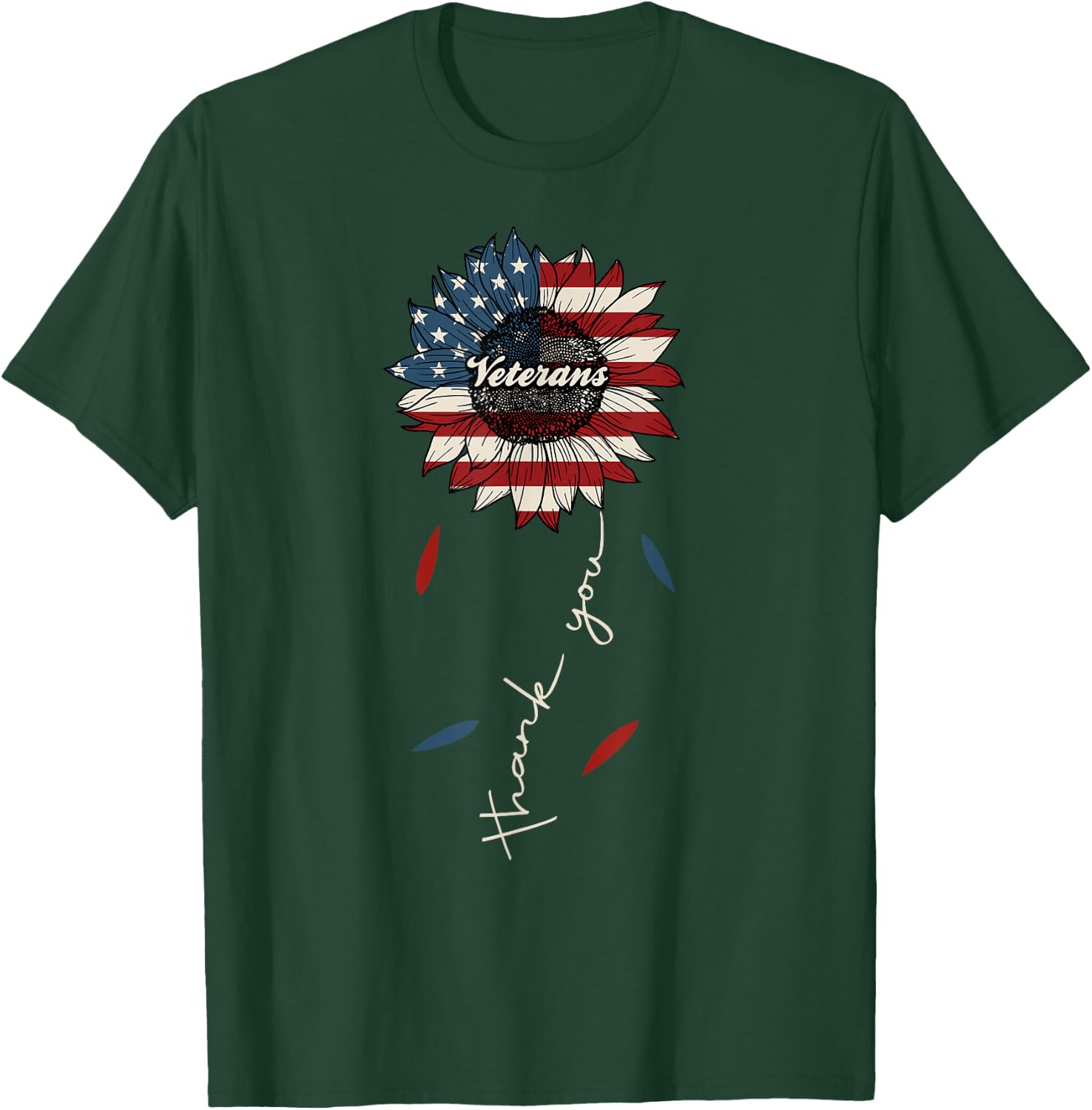 Thank You Veterans Sunflower US America Flag Patriotic Women T-Shirt - T-Shirt | Forest