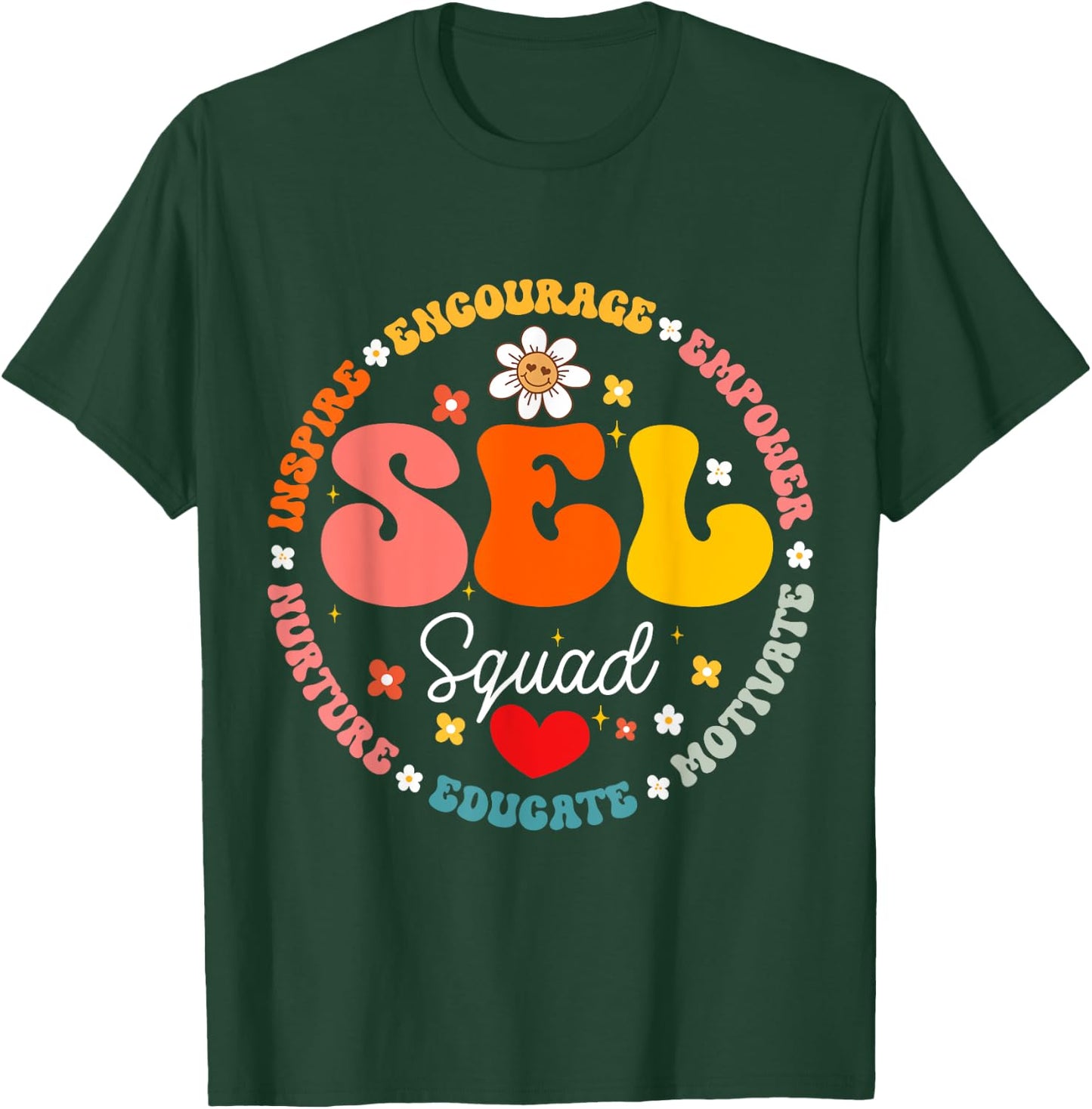 Groovy Social Emotional Learning Teacher SEL Squad T-Shirt - T-Shirt | Forest