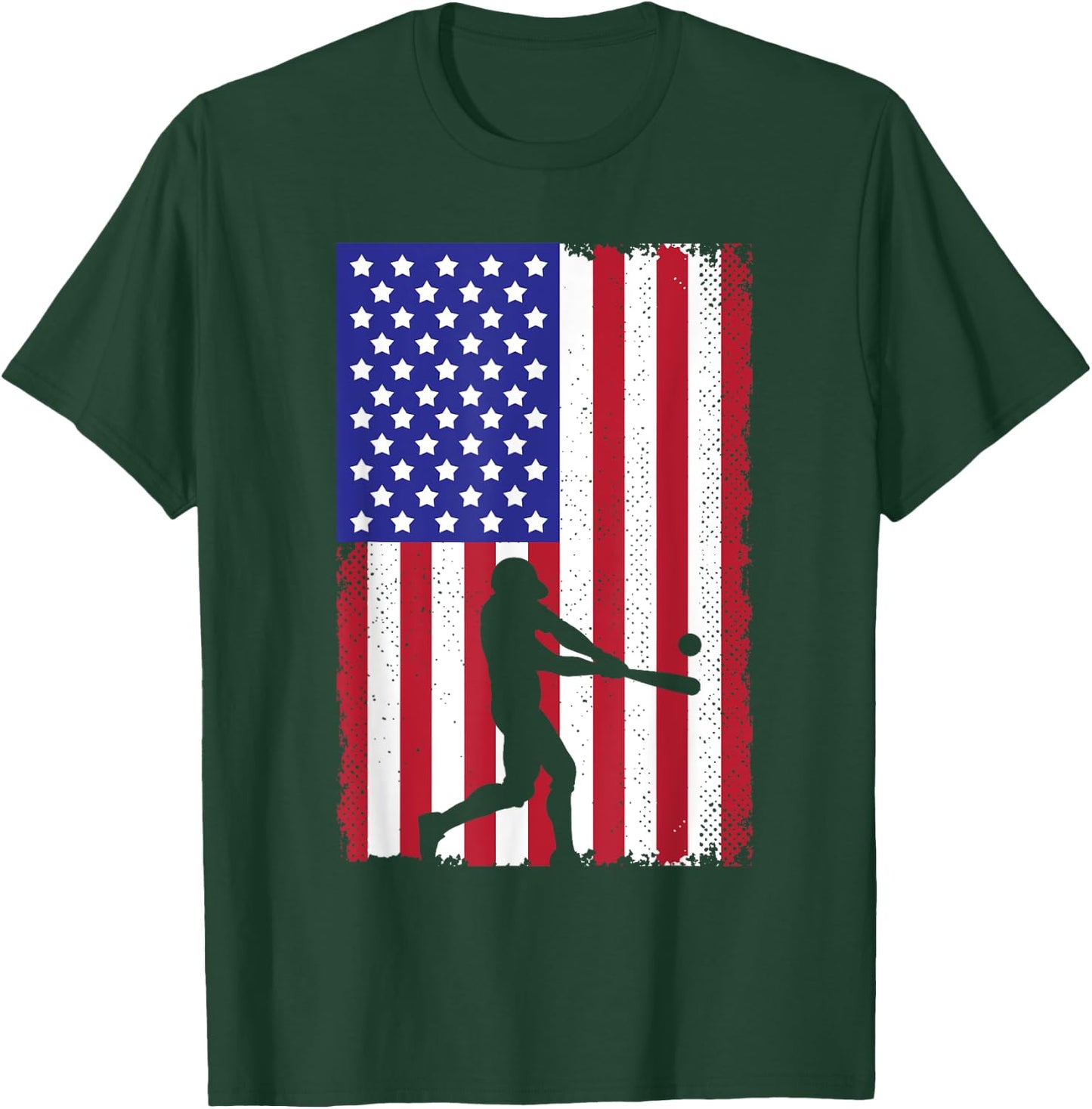 Cool Baseball Women Boys USA Player US American Flag T-Shirt - T-Shirt | Forest