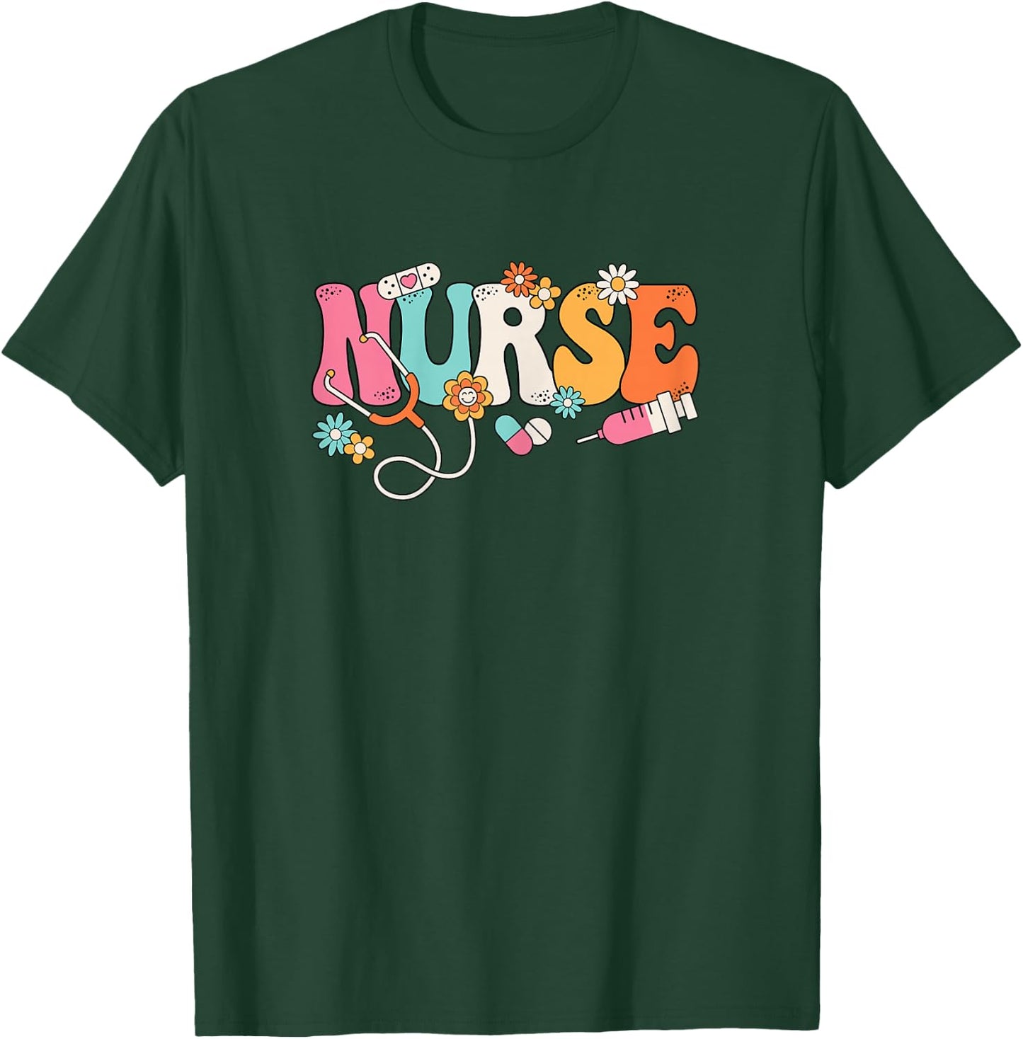 Cute Groovy Nurse Flower Nursing Women T-Shirt - T-Shirt | Forest