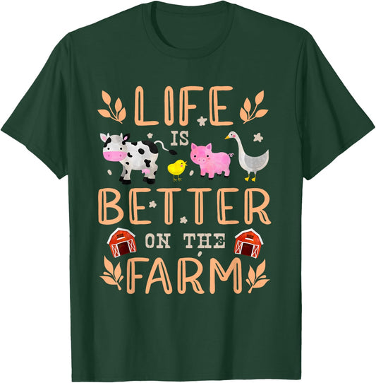 Life Is Better On The Farm Cute Animals Farmer Farming Girl T-Shirt - T-Shirt | Forest