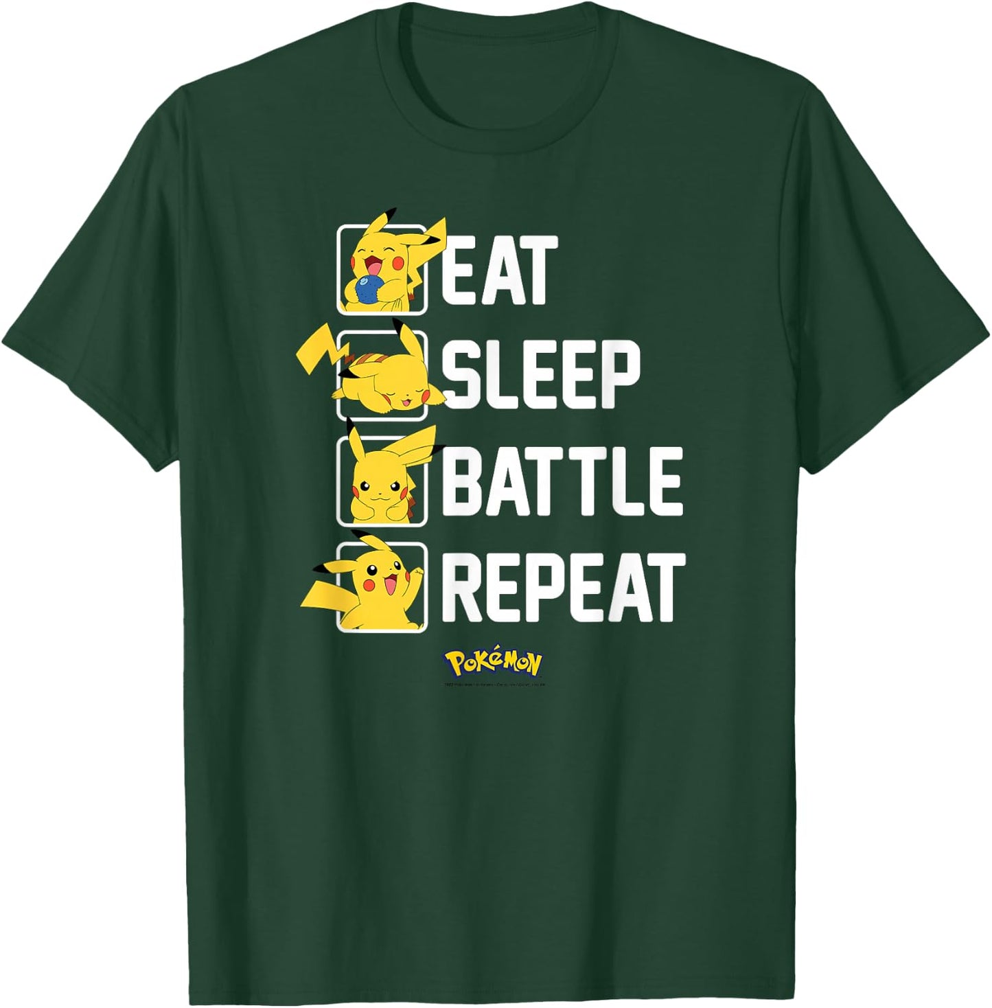 Pokémon - Eat Sleep Battle Repeat Pikachu T-Shirt - T-Shirt | Forest