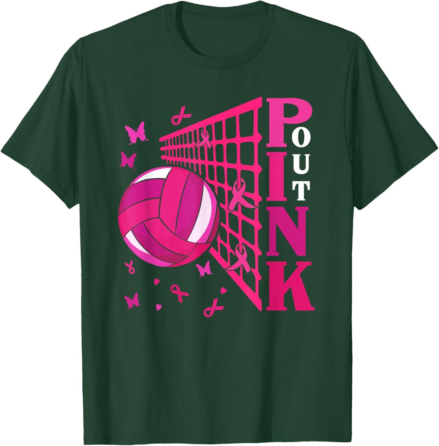 Cute Pink Out Volleyball Breast Cancer Awareness Pink Ribbon T-Shirt - T-Shirt | Forest