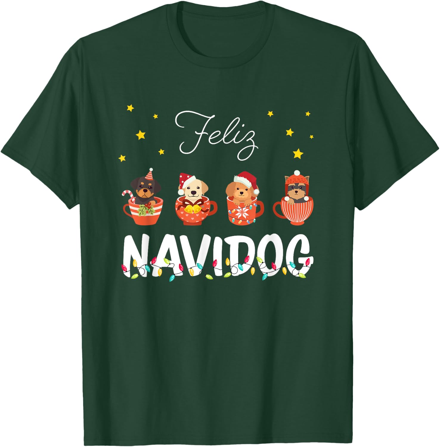 Feliz Navidog Cute Puppy Dogs Feliz Navidad Christmas Men Women Kids T-Shirt - T-Shirt | Forest