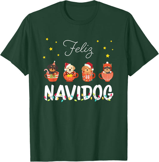 Feliz Navidog Cute Puppy Dogs Feliz Navidad Christmas Men Women Kids T-Shirt - T-Shirt | Forest