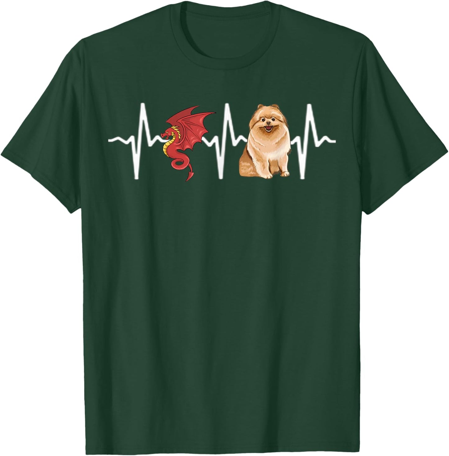 Dragon Pomeranian Heartbeat Dog Lover Women Kids T-Shirt - T-Shirt | Forest