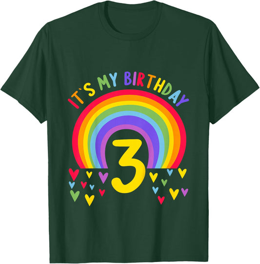 3 Years old 3 birthday outfit Boy girl Rainbow T-Shirt - T-Shirt | Forest
