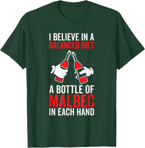 Balanced Diet Bottle Malbec Lover - Drinking Funny Wine T-Shirt - T-Shirt | Forest
