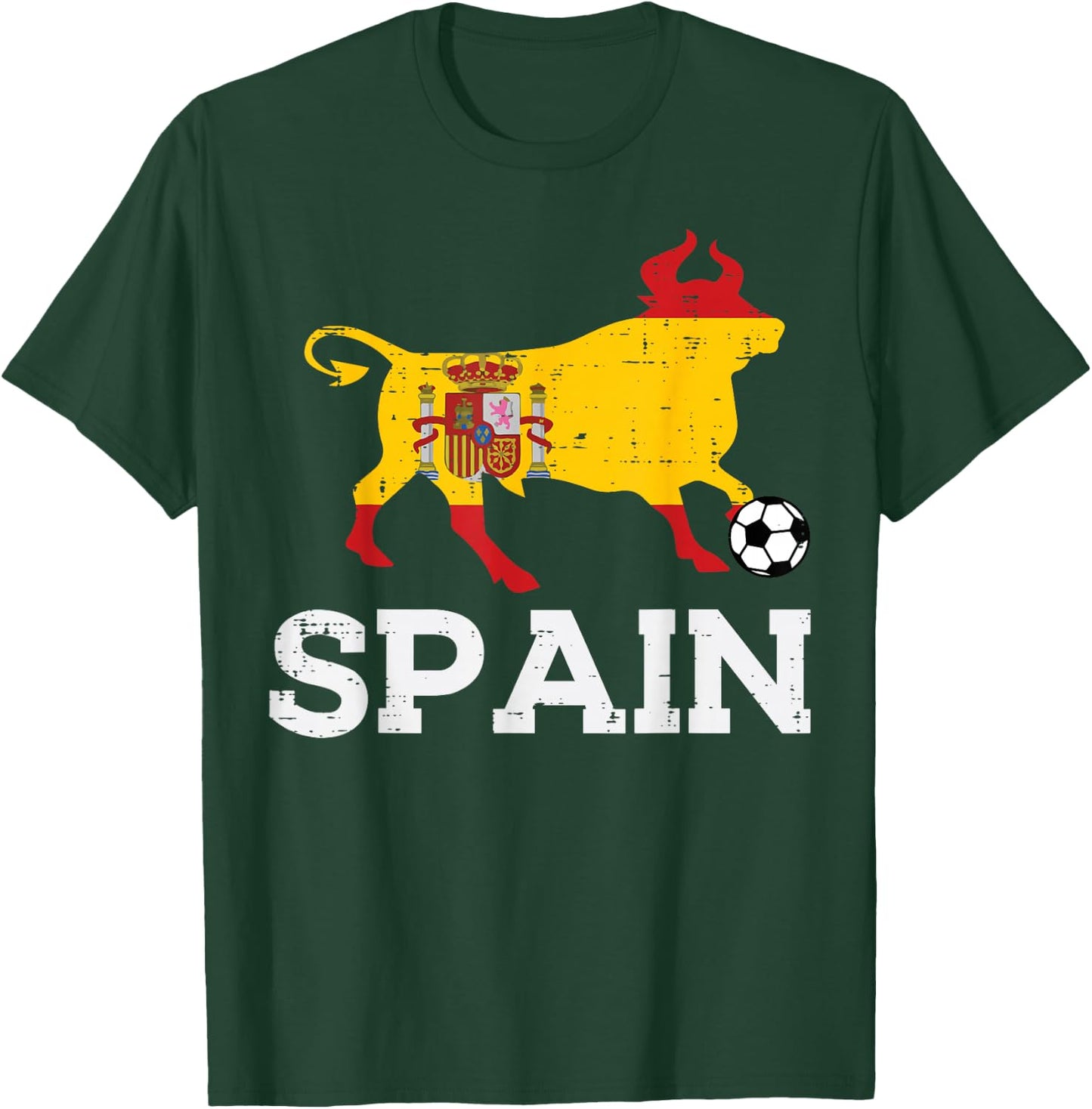 Spain Bull Spanish Soccer Ball Men Women Kids Boys Girls T-Shirt - T-Shirt | Forest