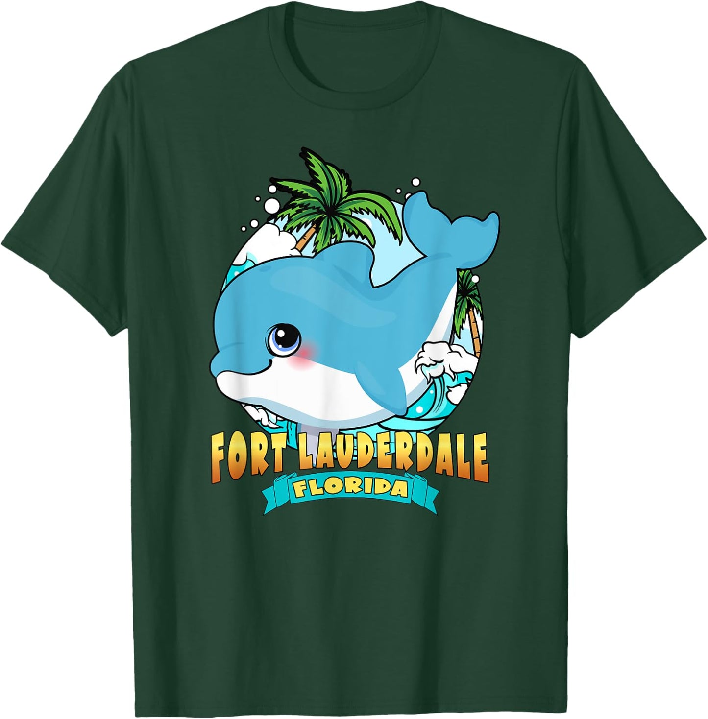 FORT LAUDERDALE FLORIDA | Cute Baby Dolphin Beach Souvenir Men Women Kids T-Shirt - T-Shirt | Forest