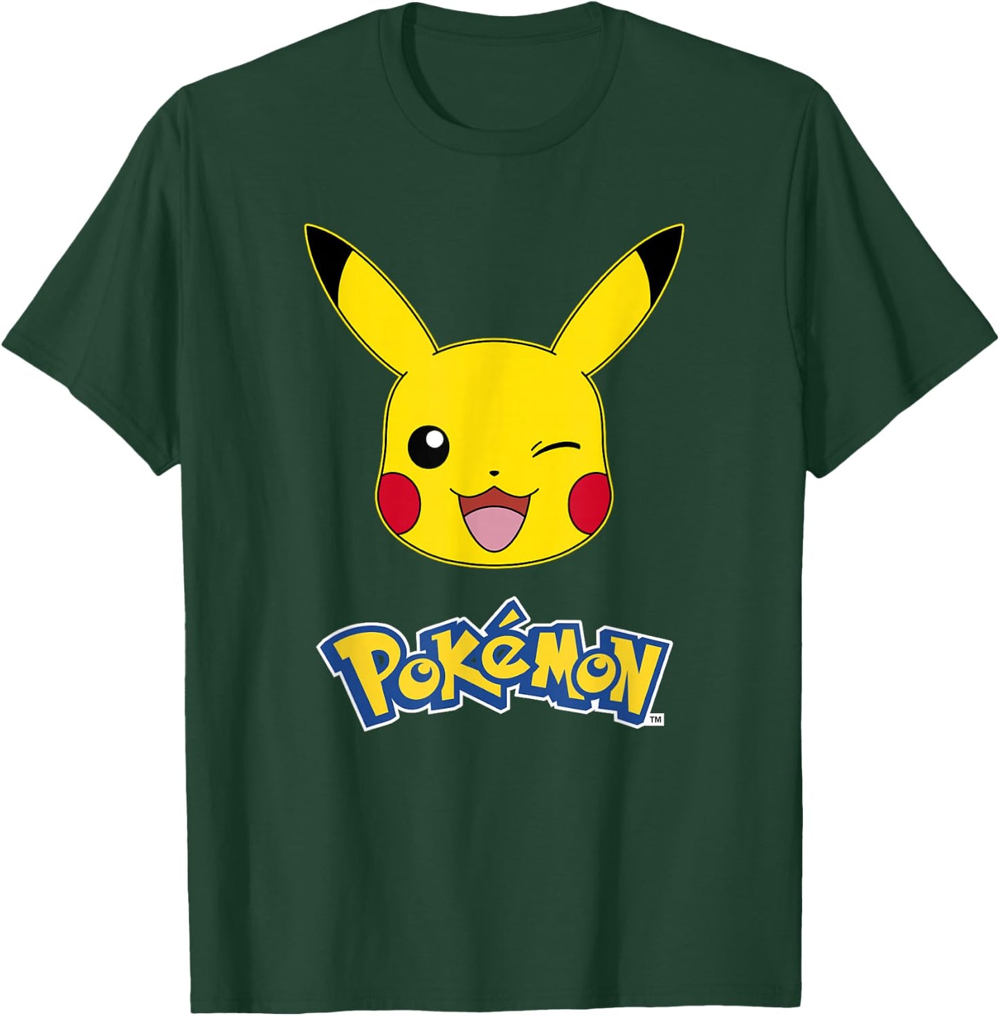 Pokémon Pikachu Wink Cute Face Official Logo T-Shirt - T-Shirt | Forest