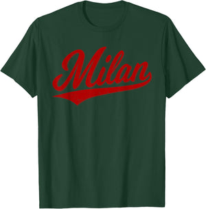 Milan Italy Varsity Script Retro Vintage Sports Style T-Shirt - T-Shirt | Forest