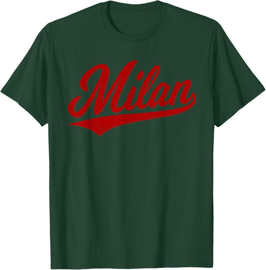 Milan Italy Varsity Script Retro Vintage Sports Style T-Shirt - T-Shirt | Forest