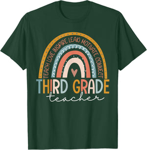 Third Grade Teacher Teach Love Inspire Back To School Men Women Girls Kids T-Shirt - T-Shirt | Forest