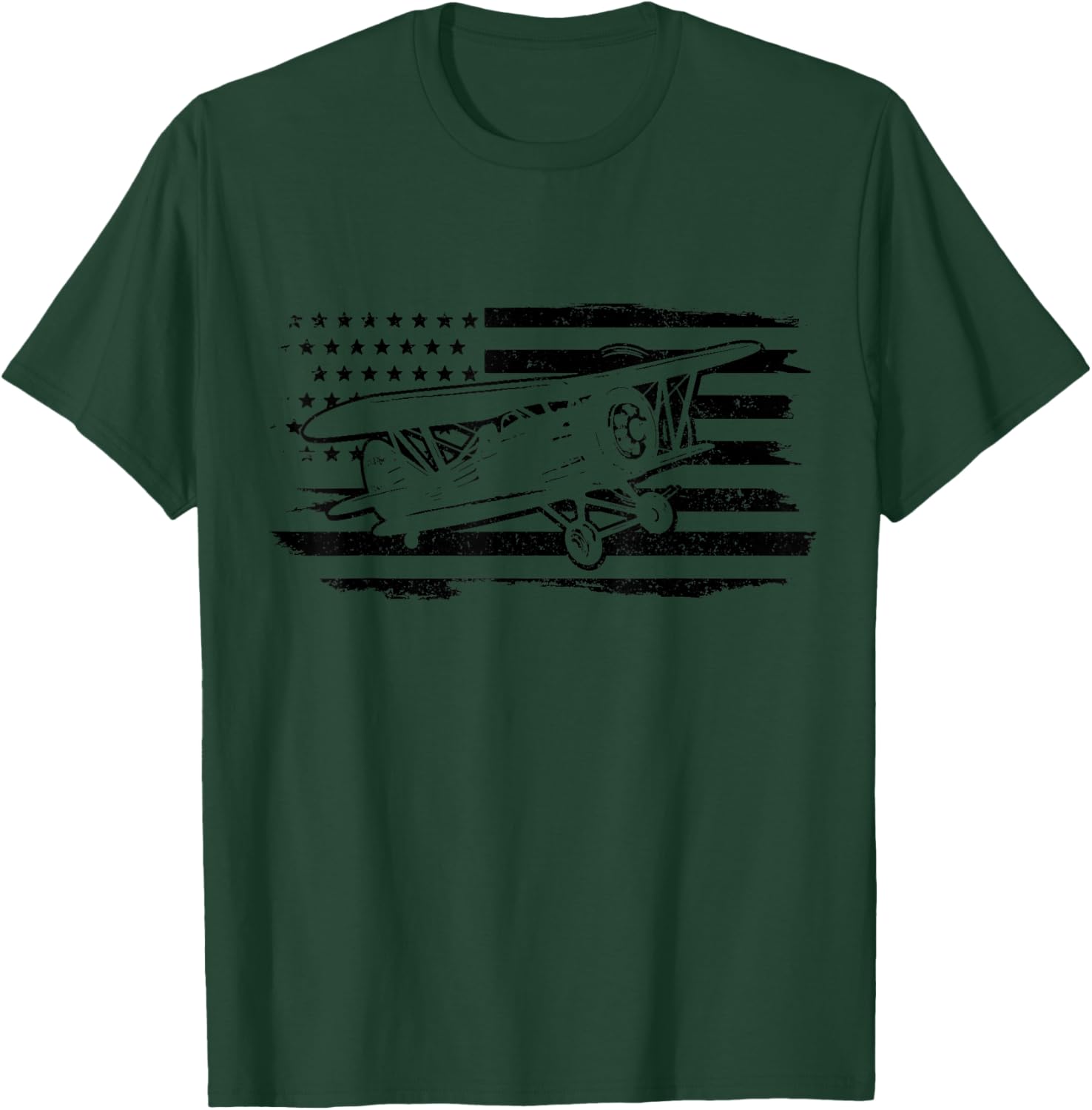 Airplane Pilot Vintage Flag Double Decker Aviation T-Shirt - T-Shirt | Forest