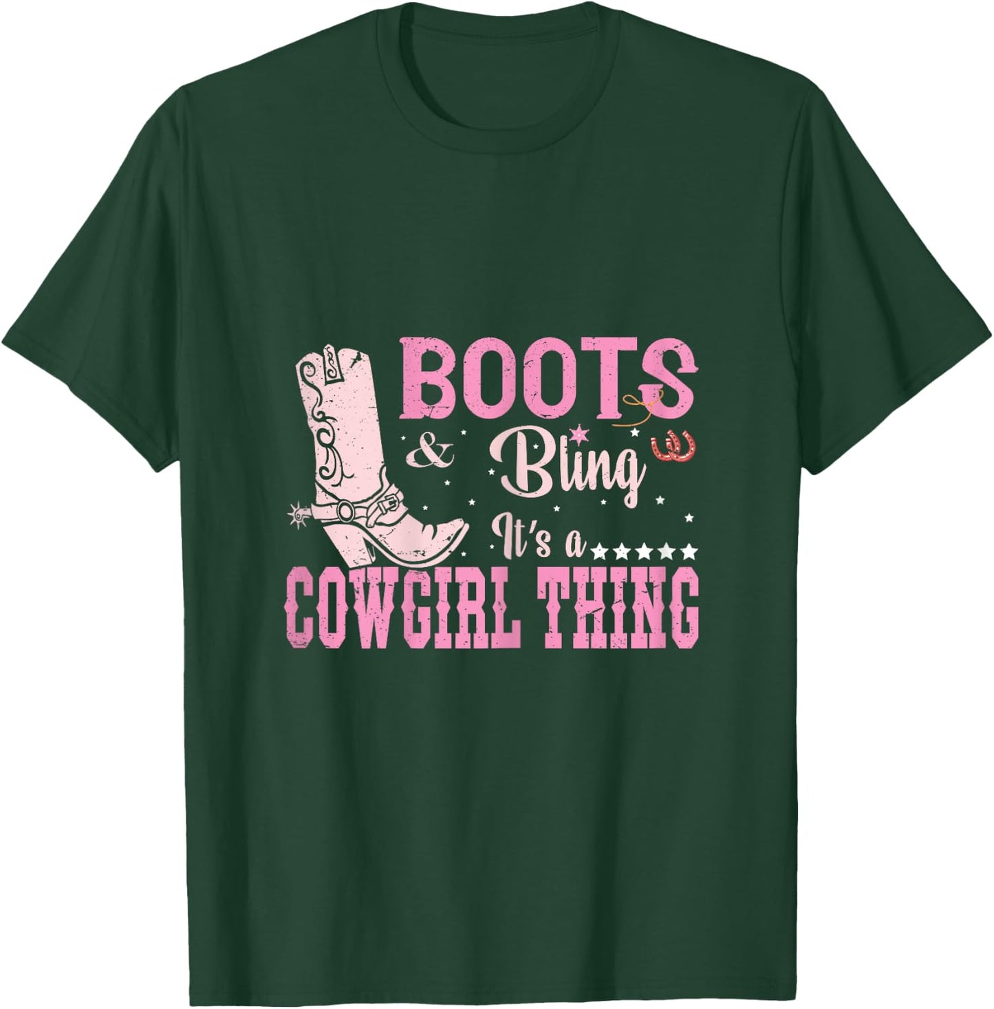 Funny Cowgirl Boots and Bling Graphic Women Girls Cowgirl T-Shirt - T-Shirt | Forest