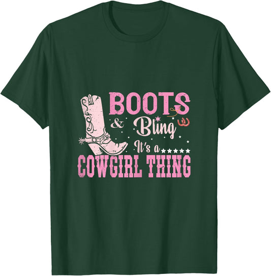 Funny Cowgirl Boots and Bling Graphic Women Girls Cowgirl T-Shirt - T-Shirt | Forest
