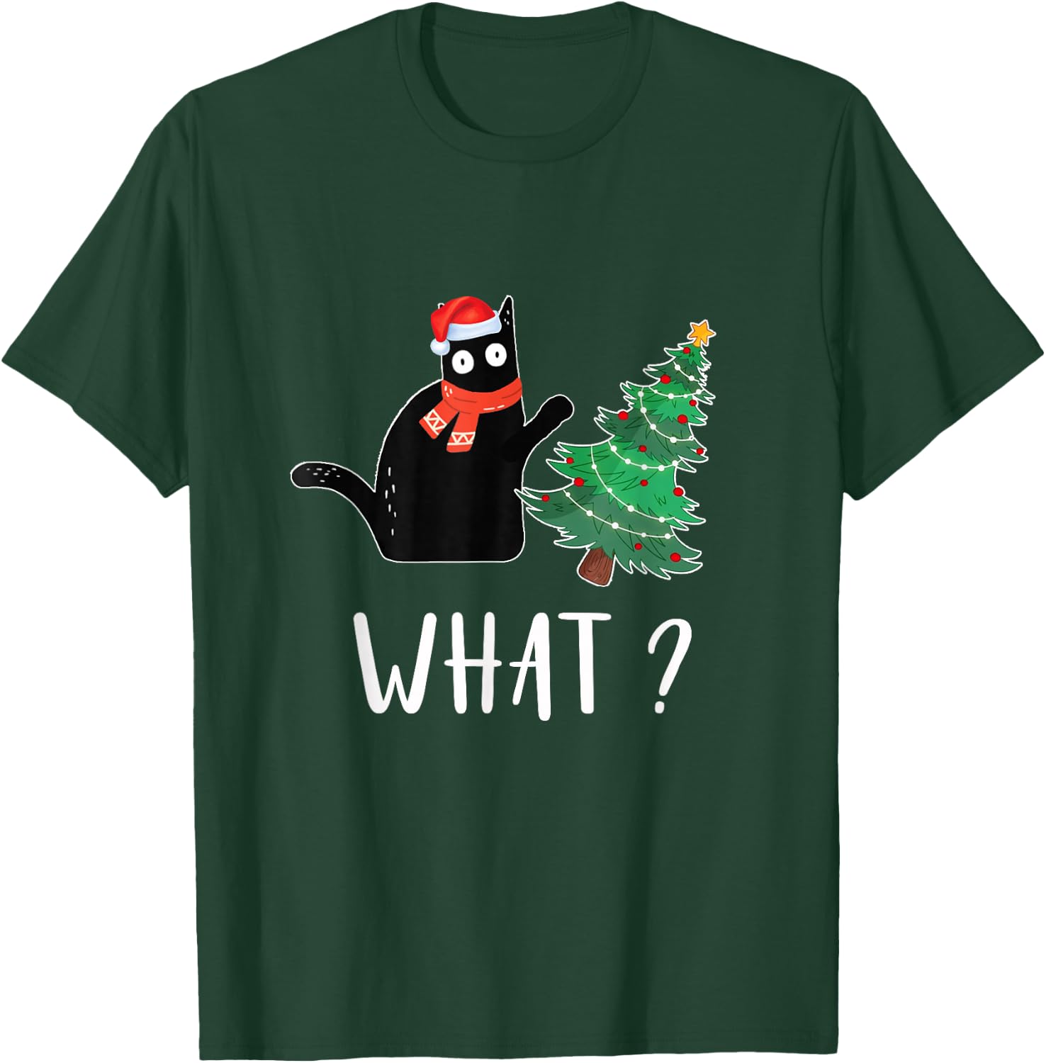Funny Black Cat Pushing Christmas Tree Over Cat What T-Shirt - T-Shirt | Forest