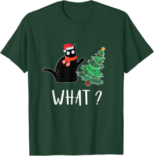 Funny Black Cat Pushing Christmas Tree Over Cat What T-Shirt - T-Shirt | Forest