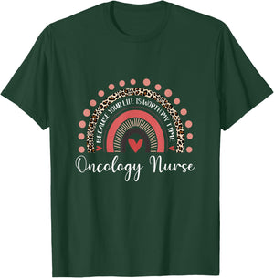 Your Life Is Worth My Time Oncology Nurse Leopard Rainbow T-Shirt - T-Shirt | Forest