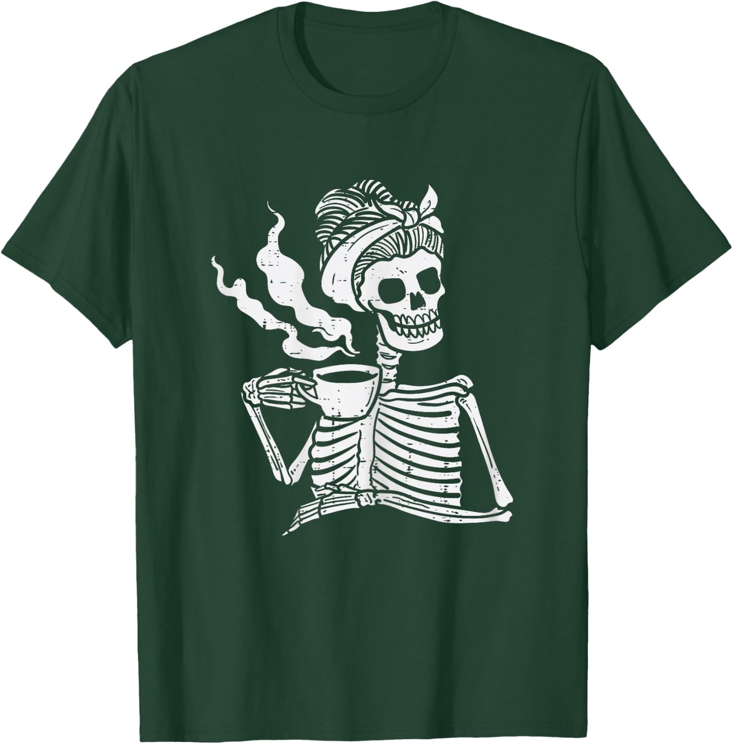 Skeleton Woman Mom Bun Coffee Funny Halloween Costume Women T-Shirt - T-Shirt | Forest