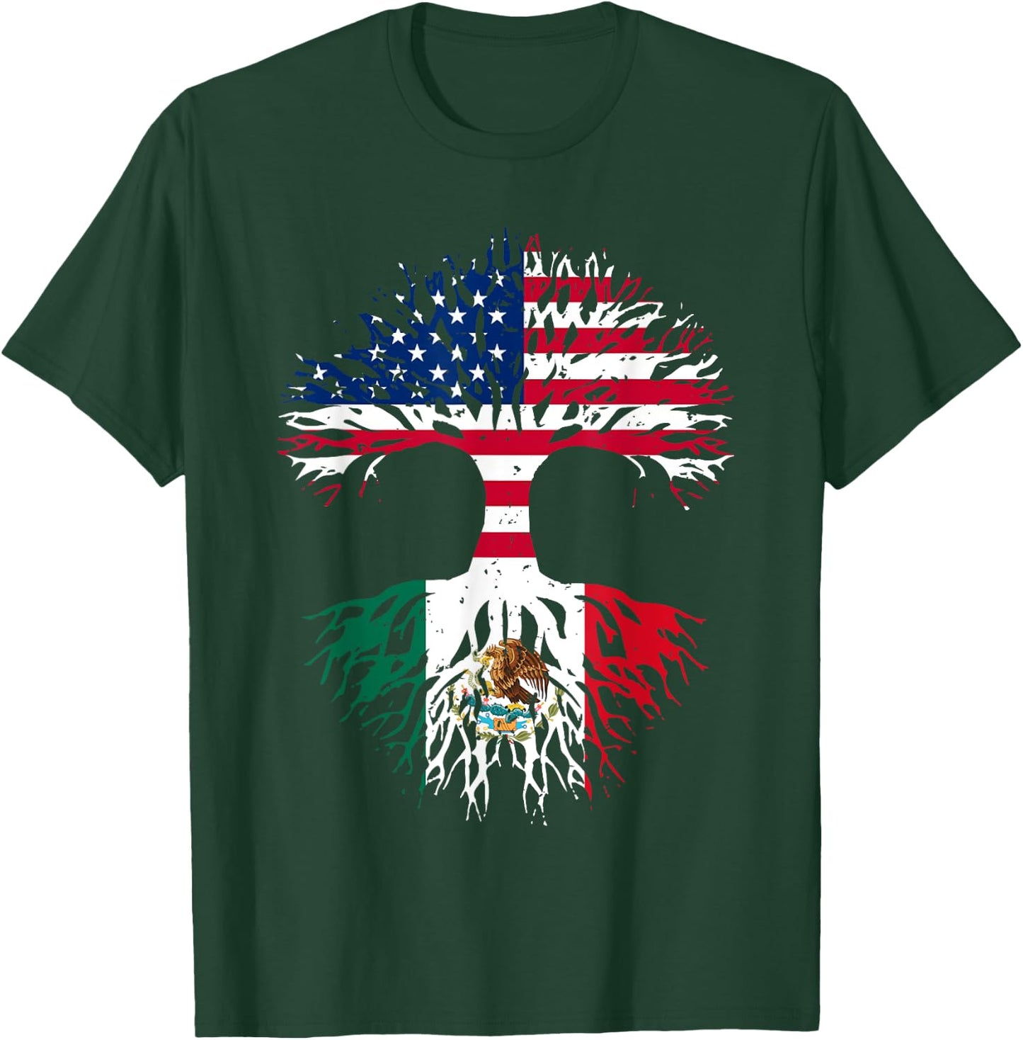 Mexican Roots American Grown Tree USA Flag Funny Mexico Flag T-Shirt - T-Shirt | Forest