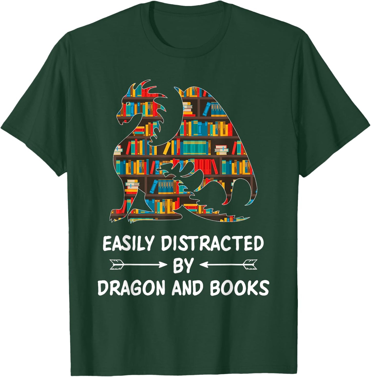 Easily Distracted By Dragons And Books Nerd Dragon T-Shirt - T-Shirt | Forest