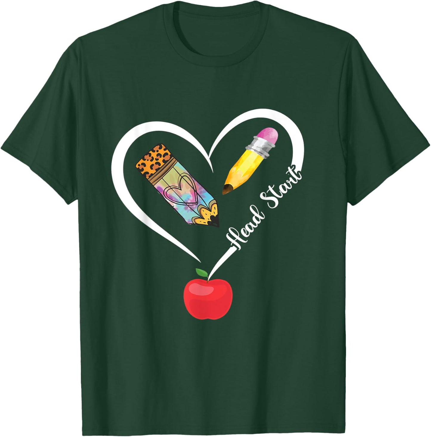 Head Start Teacher Heart Love Apple Headstart Teacher T-Shirt - T-Shirt | Forest