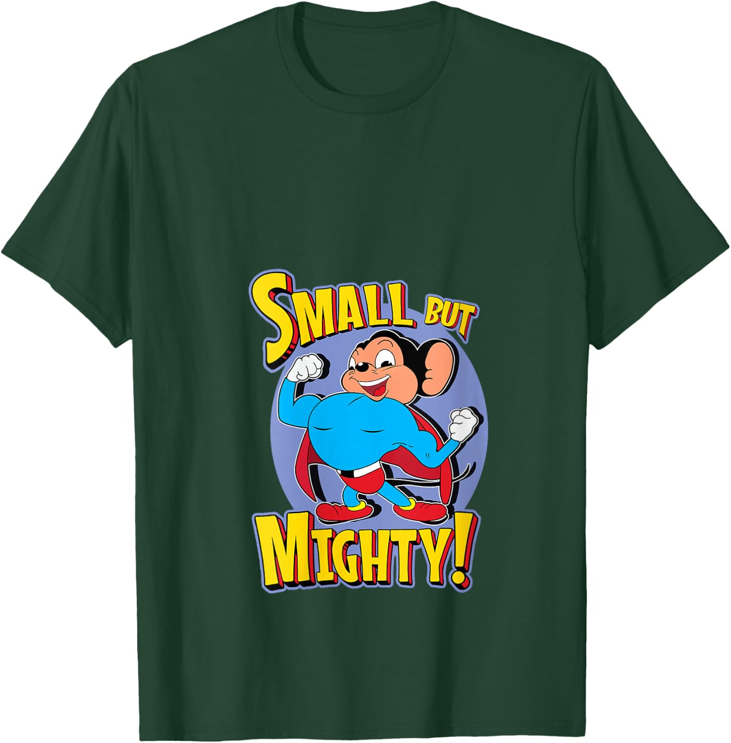 Superhero Mouse Cartoon in Cape Small But Mighty Super Hero V-Neck T-Shirt - T-Shirt | Forest