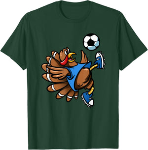 Bicycle Kick Turkey Men Boys Thanksgiving Soccer T-Shirt - T-Shirt | Forest