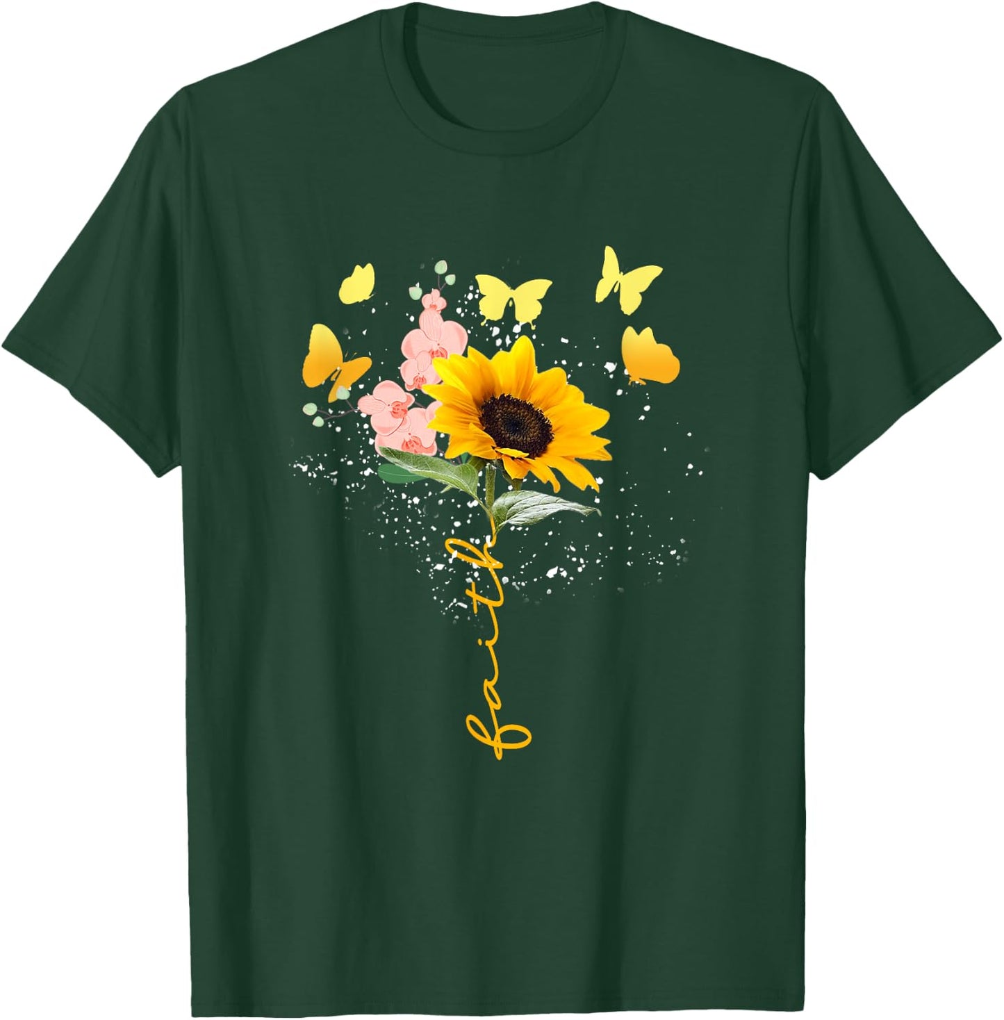 Vintage Faith Cross Sunflower Butterflies Flowers Christians T-Shirt - T-Shirt | Forest